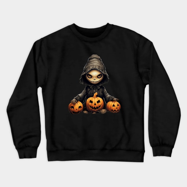 Evil Pumpkin Doll Halloween Crewneck Sweatshirt by FrogandFog